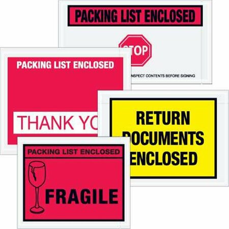 BONDAD 4 .5 x 5 .5 in. 2 Mil Poly Red Packing List Enclosed - Fragile Envelopes BO3348774